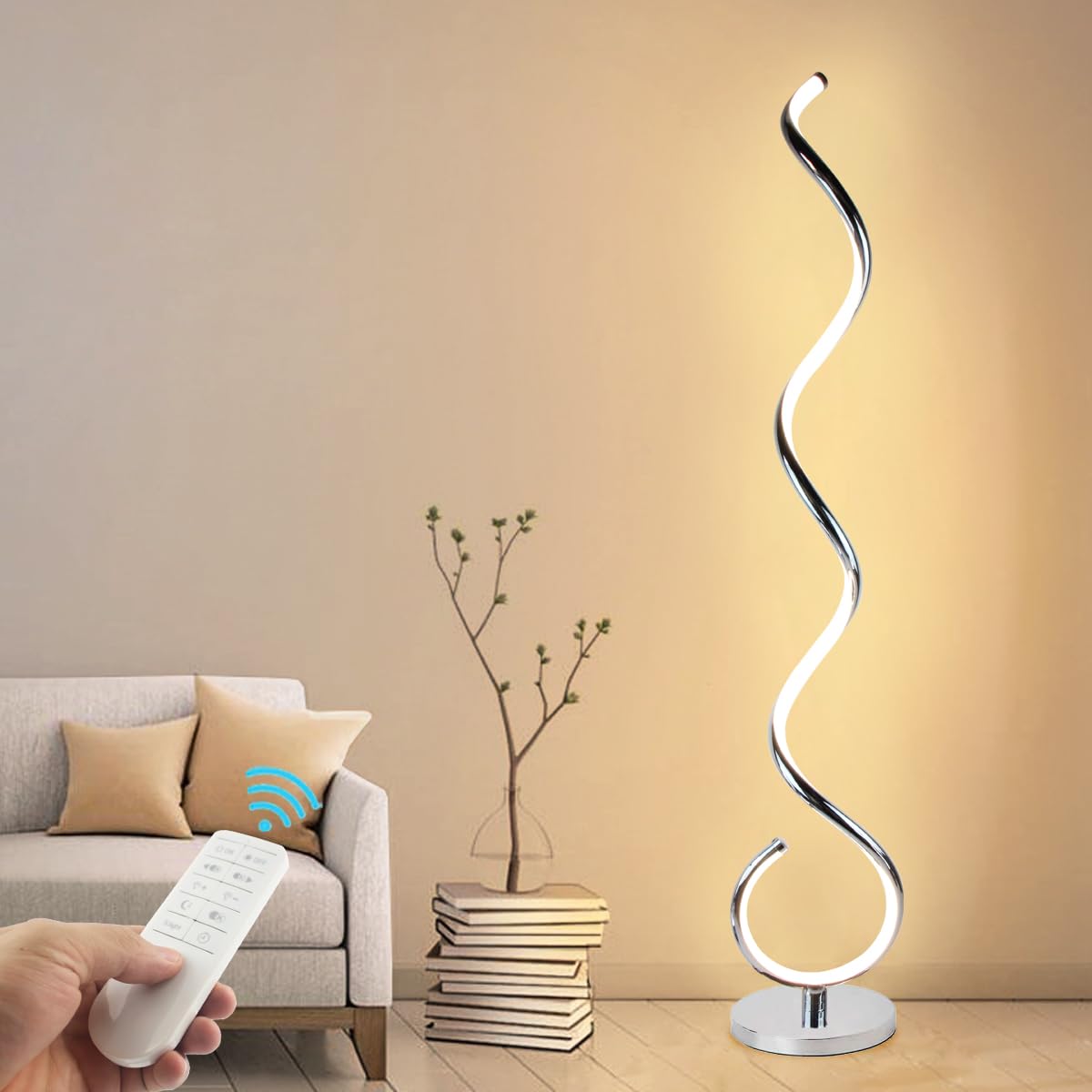 Spiral LED Floor Lamp, 40W Dimmable Modern Floor Lamps for Living Room with Remote Control, Stepless Adjustable Colors & Brightness Standing Lamp Reading Corner Floor Lamp for Bedroom - Black