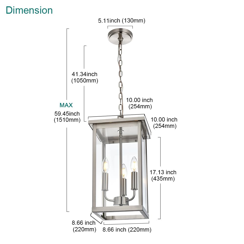 Black Outdoor Pendant Light 4-Light Outside Pendant Hanging Light Fixture Ceiling Mount with Clear Glass Industrial Hanging Cage Chandelier for Porch,Entryway,Doorway,Farmhouse