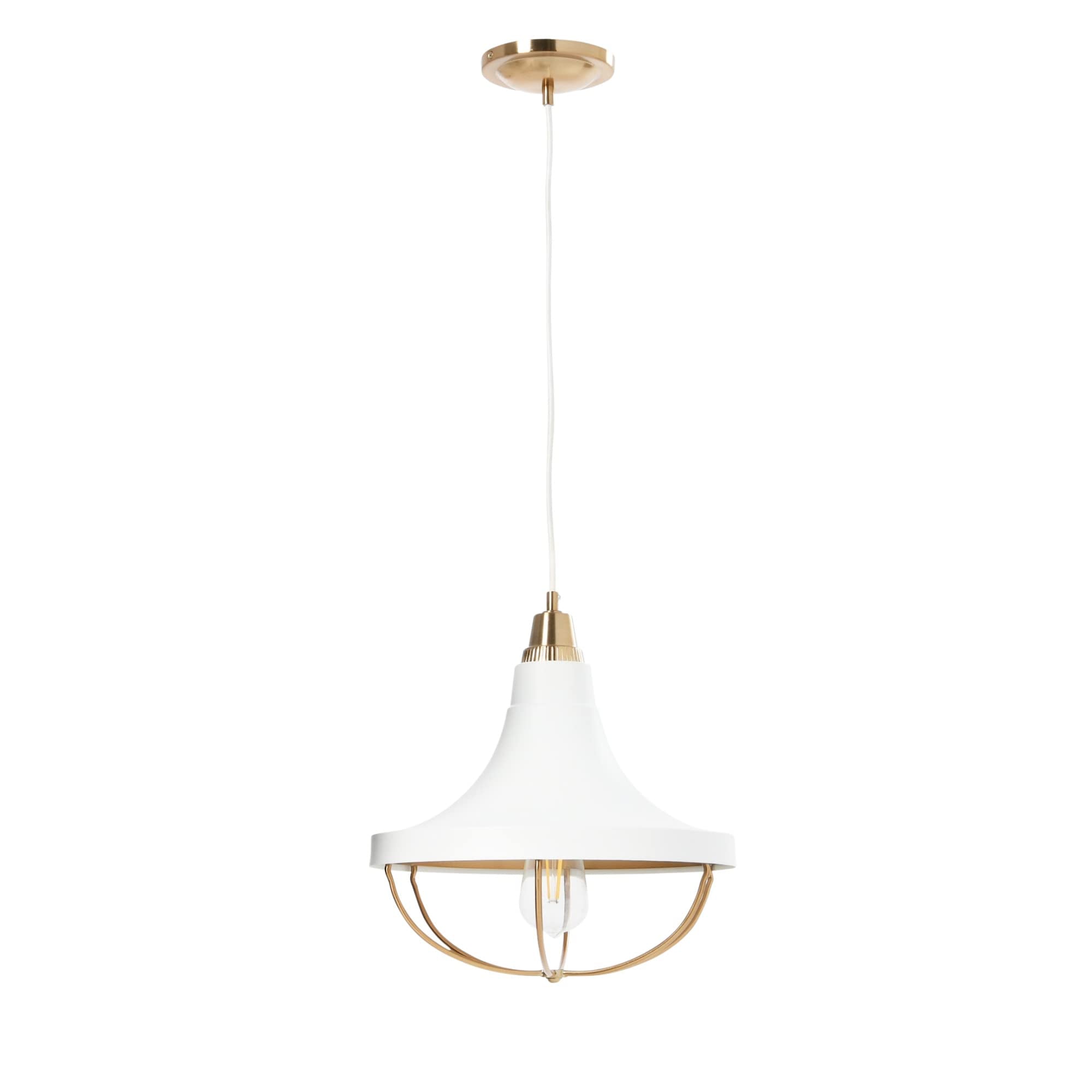 Caged Dome Metal Semi-Flush Mount Ceiling Light, Brushed Brass and Navy Blue