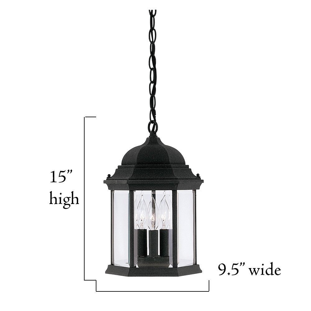 Outdoor Light Fixture, 14 Inch Exterior Wall Mount Lantern Sconce, Clear Glass Porch Lights for Front Door, Patio, and House Garage, Black, 2961-BK