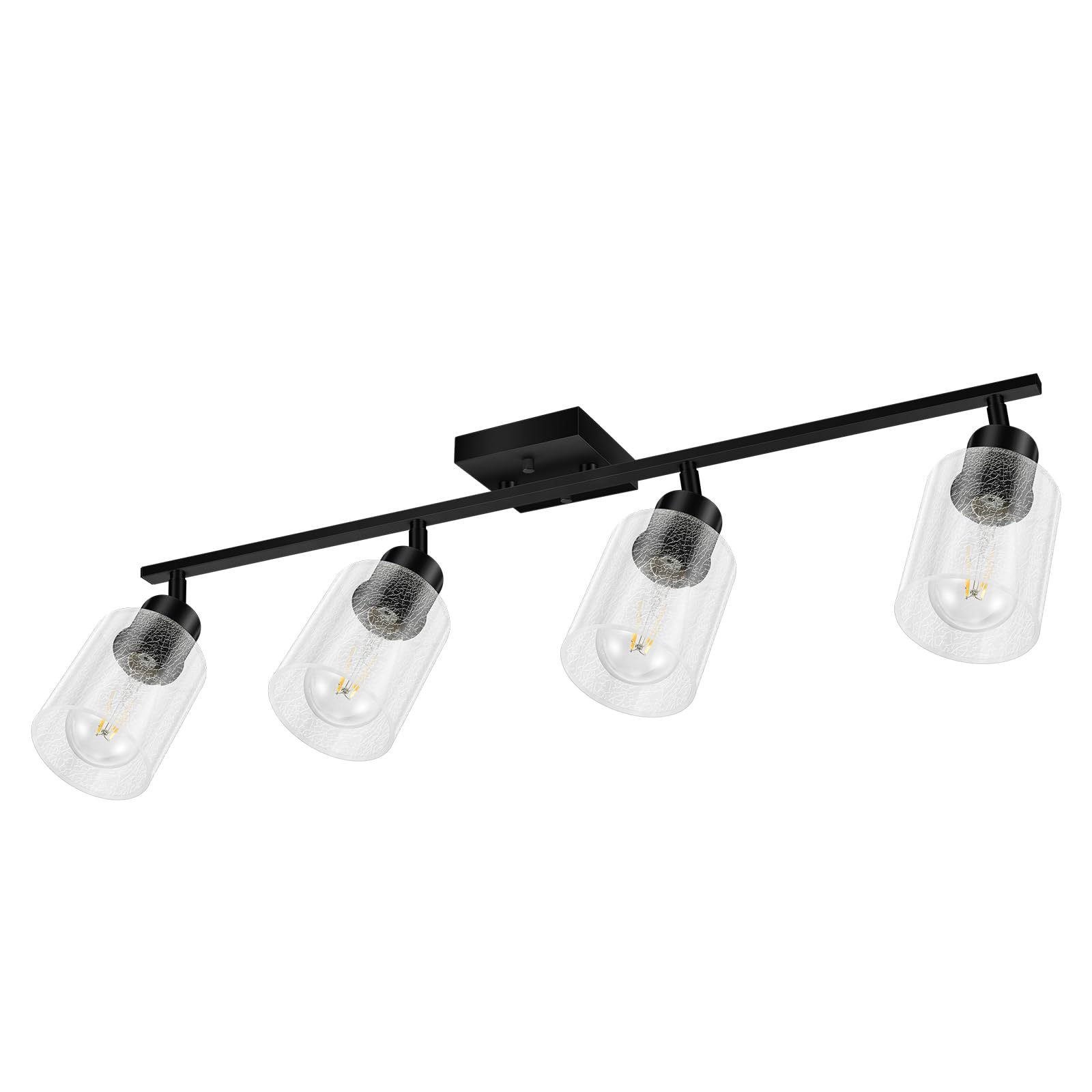 LED 4 Light Track Lighting Kit, 4 Way Ceiling Spot Lighting with Glass Lampshade, Flexibly Rotatable Light Head for Kitchen, Living Room, Bedroom, Bulb Not Included