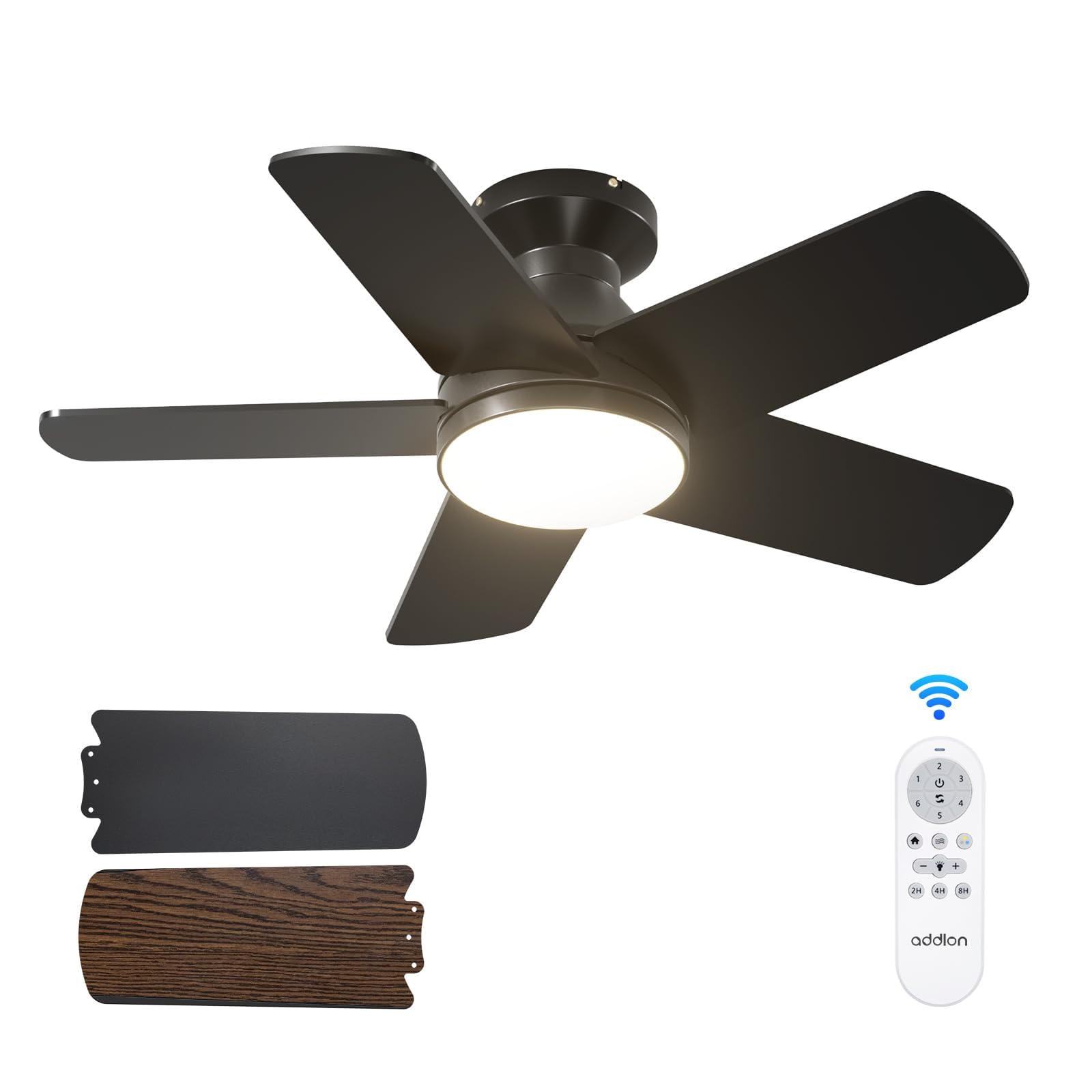 Ceiling Fans with Lights, 42 Inch Low Profile Ceiling Fan with Light and Remote Control, Flush Mount, Reversible, 3CCT, Dimmable, Quiet, Black Small Ceiling Fan for Bedroom Indoor/Outdoor Use