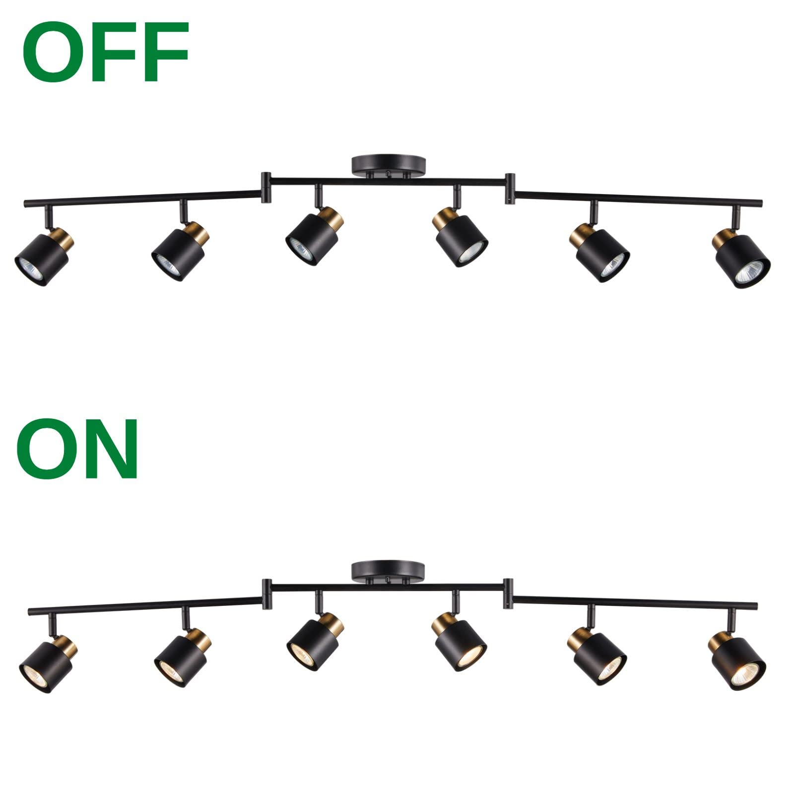 4 Light Track Lighting Kit, Matt Black Brass Finish Adjustable with Moden Flush Mount Ceiling Spotlight for Kitchen,Living Room,Home Improvement