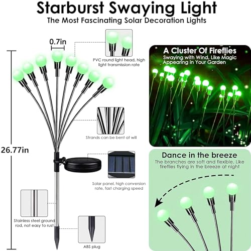 6-Pack Solar Garden Lights, 48 LED Firefly Lights Solar Outdoor (Sway by Wind), Waterproof Swaying Solar Lights for Outside Fairy Garden Decor Yard Patio Pathway Landscape Decorations (Warm White)