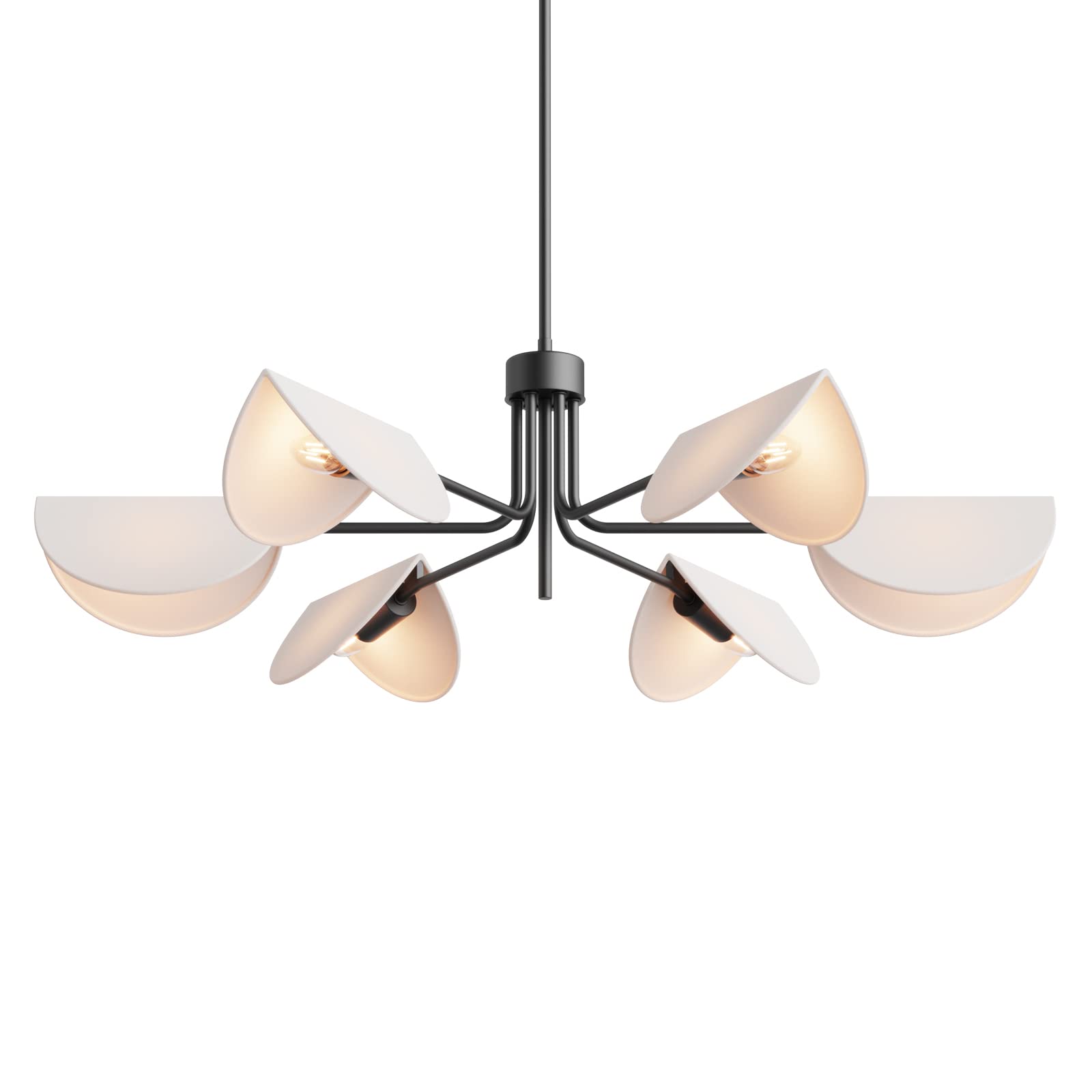 Light 4-Light Fold White Linen Blossom Shades Chandelier with Black Metal Stems,E12,160W,30" Dia Large;