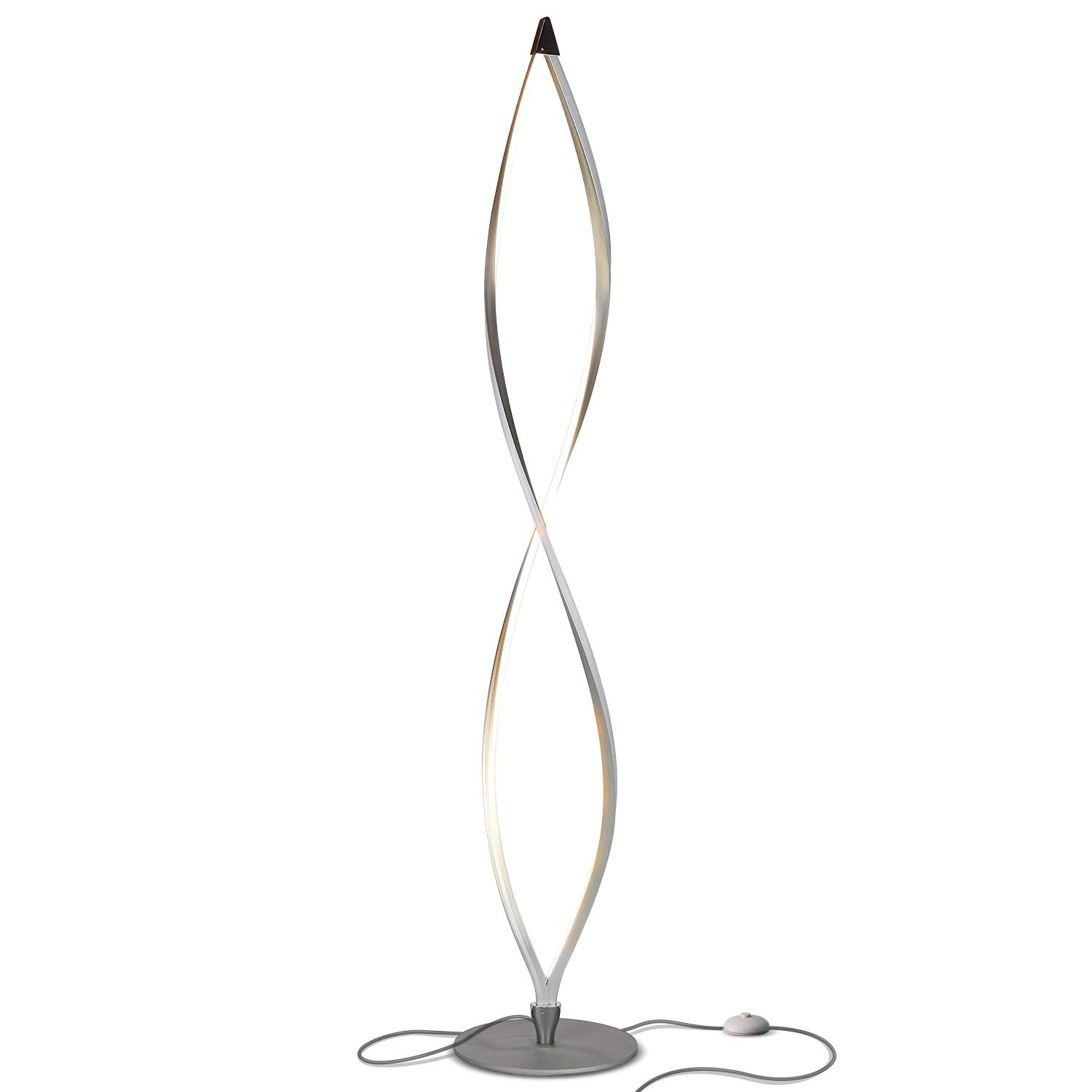 Twist Floor Lamp, Bright Tall Lamp for Offices, Modern LED Spiral Lamp for Living Rooms, Dimmable Standing Lamp with Sturdy Base for Bedroom Reading, Great Living Room Decor - Silver