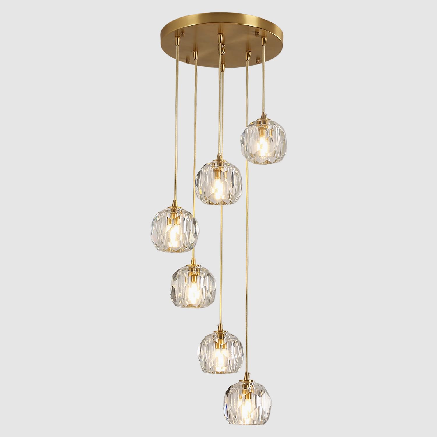 3-Light Cluster Pendant Lighting Crystal Chandelier Gold Hanging Pendant Light Fixture Mid Century Modern Multi Light Pendant Lighting for Dining Room Kitchen Island Bedroom