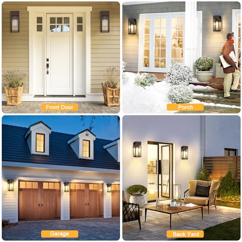 2 Pack Porch Lights Outdoor Wall Sconce, Outdoor Light with GFCI Outlet, Waterproof Exterior Wall Lantern Light Fixtures, Anti-Rust Wall Lamp with Clear Glass for Patio Doorway Garage- Black