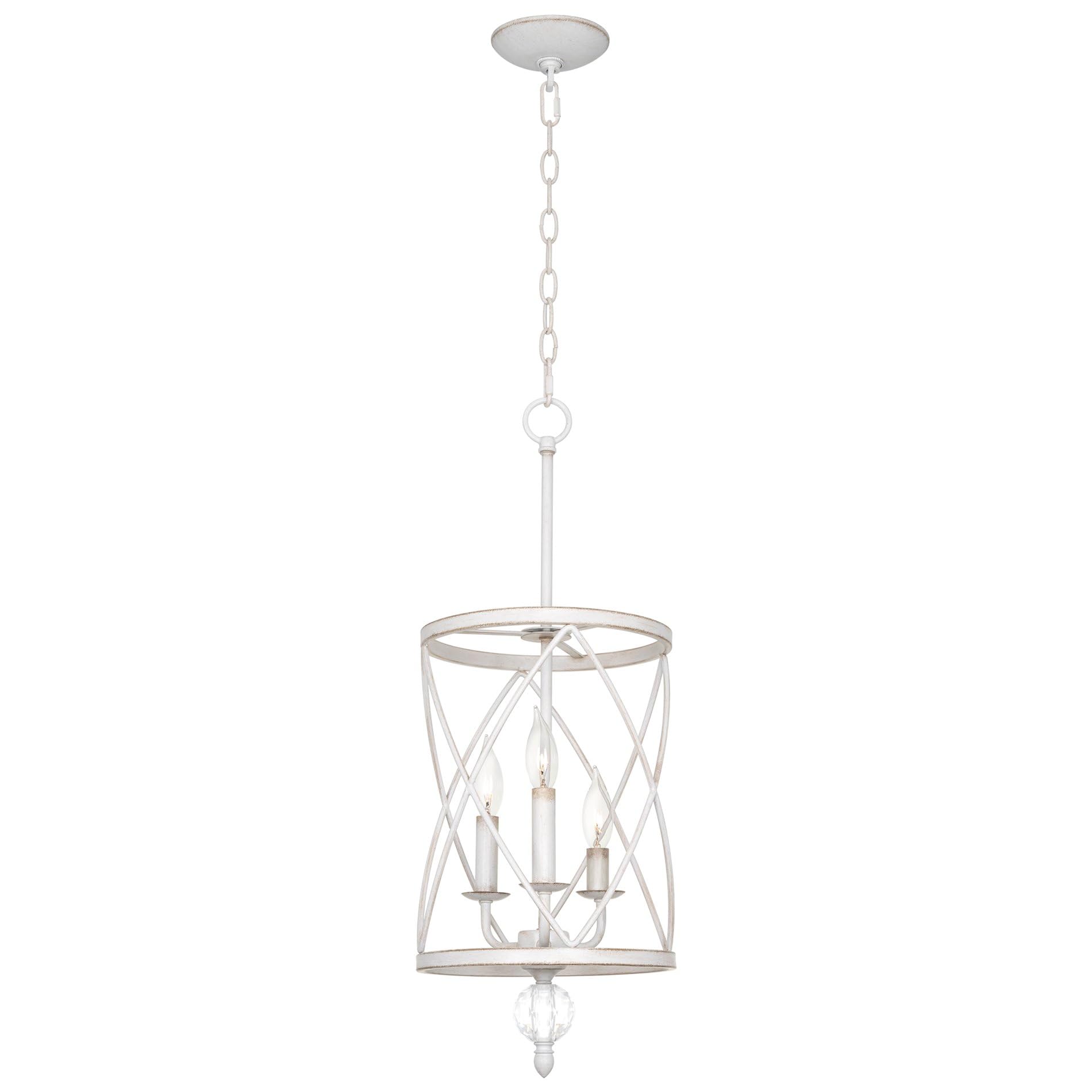 Eleanor 27" Traditional 3-Light Chandelier, Cylinder Foyer Pendant Light, Adjustable Height, Antique White Finish