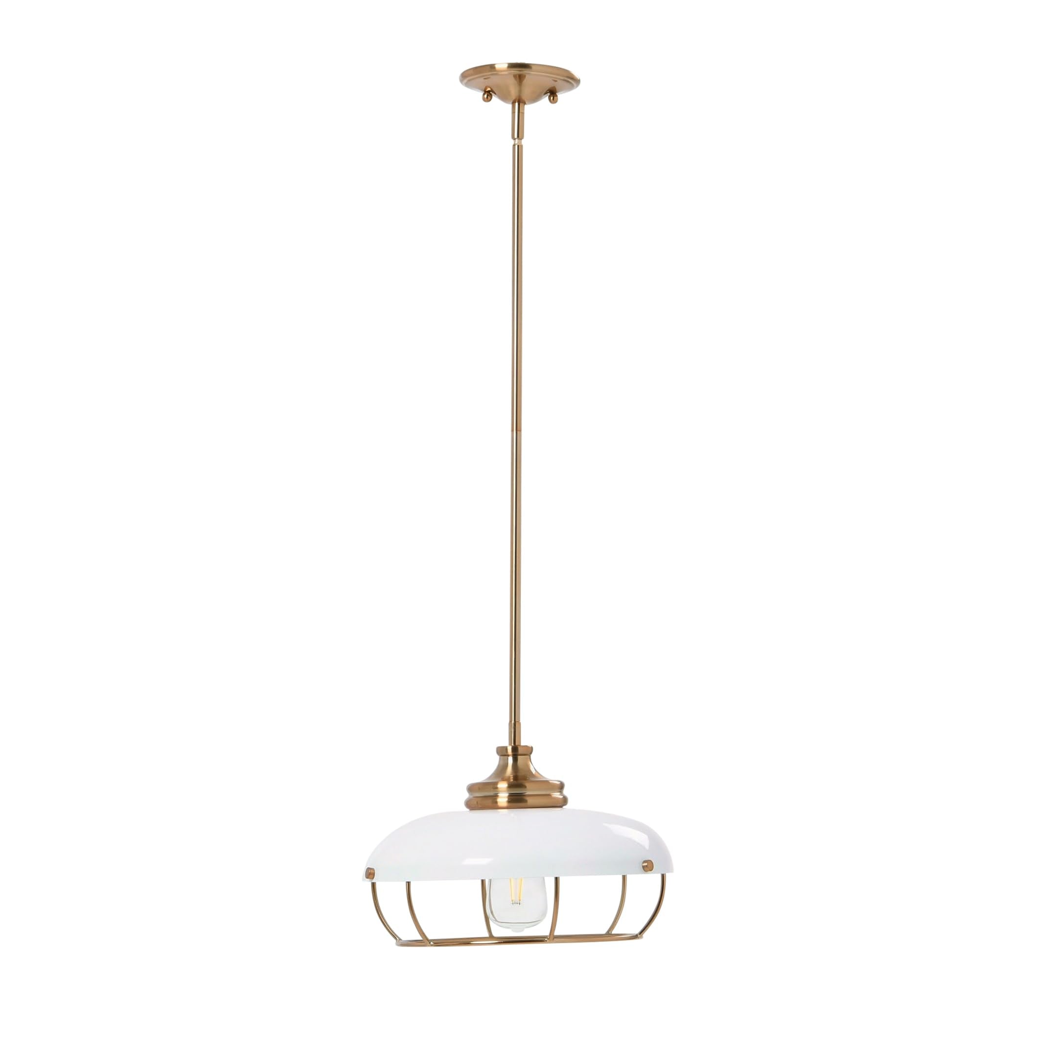 Caged Dome Metal Semi-Flush Mount Ceiling Light, Brushed Brass and Navy Blue