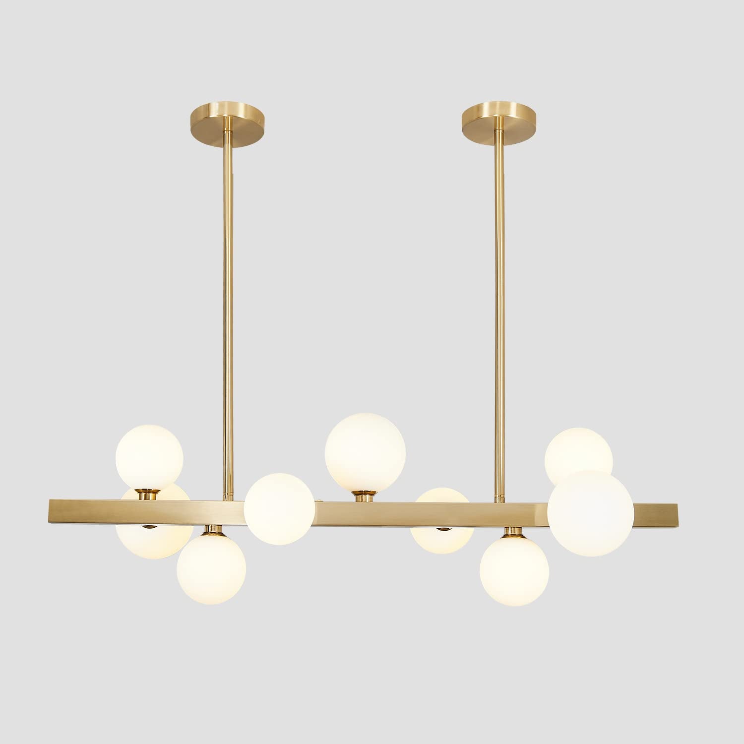 BOKT Modern Gold Chandelier 7-Lights Frosted Glass Globe Pendant Light Kitchen Island Linear Hanging Lighting Fixtures for Living Room Bedroom Dining Room Corridor