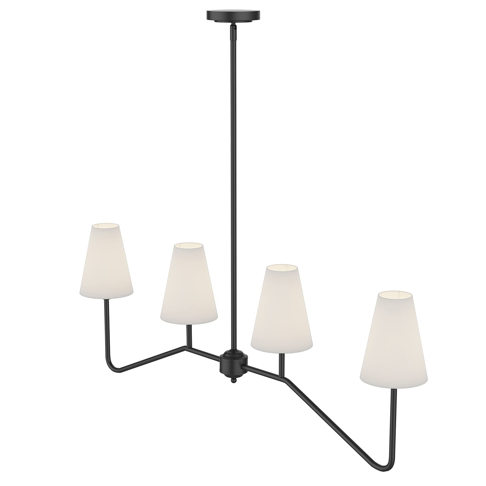 Electro bp;47" W 4-Light Linear Kitchen Island Lighting Fixture Classic Chandeliers Matt Black with White Linen Shades for Dining Room,E12,160W;