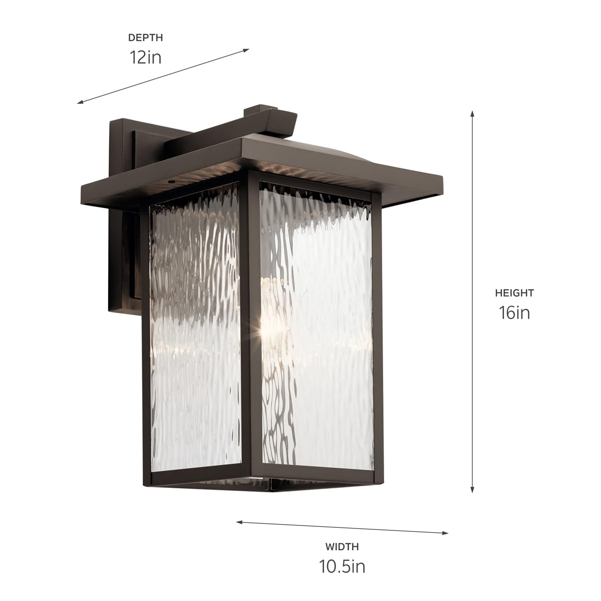 10.25" Outdoor Wall Light in Black, 1-Light Exterior Wall Sconce Porch Light with Clear Water Glass, (10.25" H x 6.5" W), 49924BKT