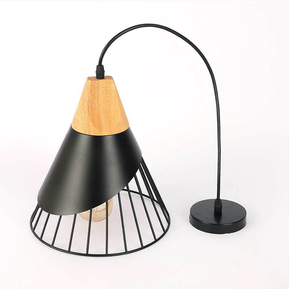 Modern Black Pendant Light Over Kitchen Island, Adjustable Wood Hanging Light Fixture,Industrial Pendant Lighting for Dining Room,Living Room,Bedroom,Hallway,Kitchen,Bar