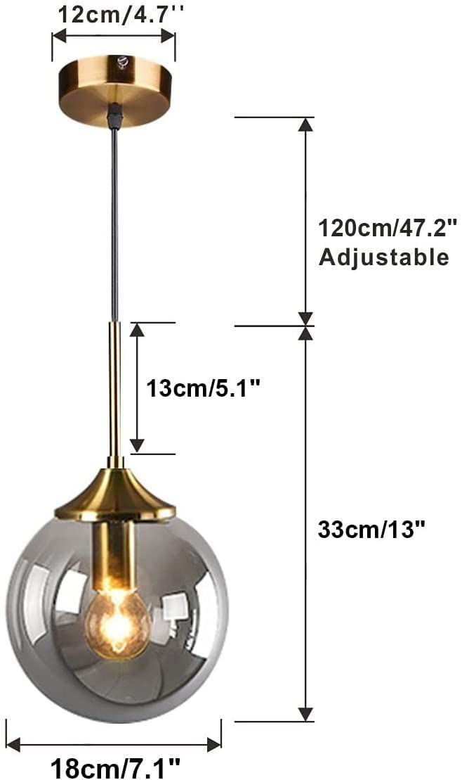 Lighting Mid Century Modern Pendant Chandelier 1-Light Gold Glass Globe Pendant Light Brushed Brass Pendant Light Large Kitchen Pendant Lighting Over Island (Amber)