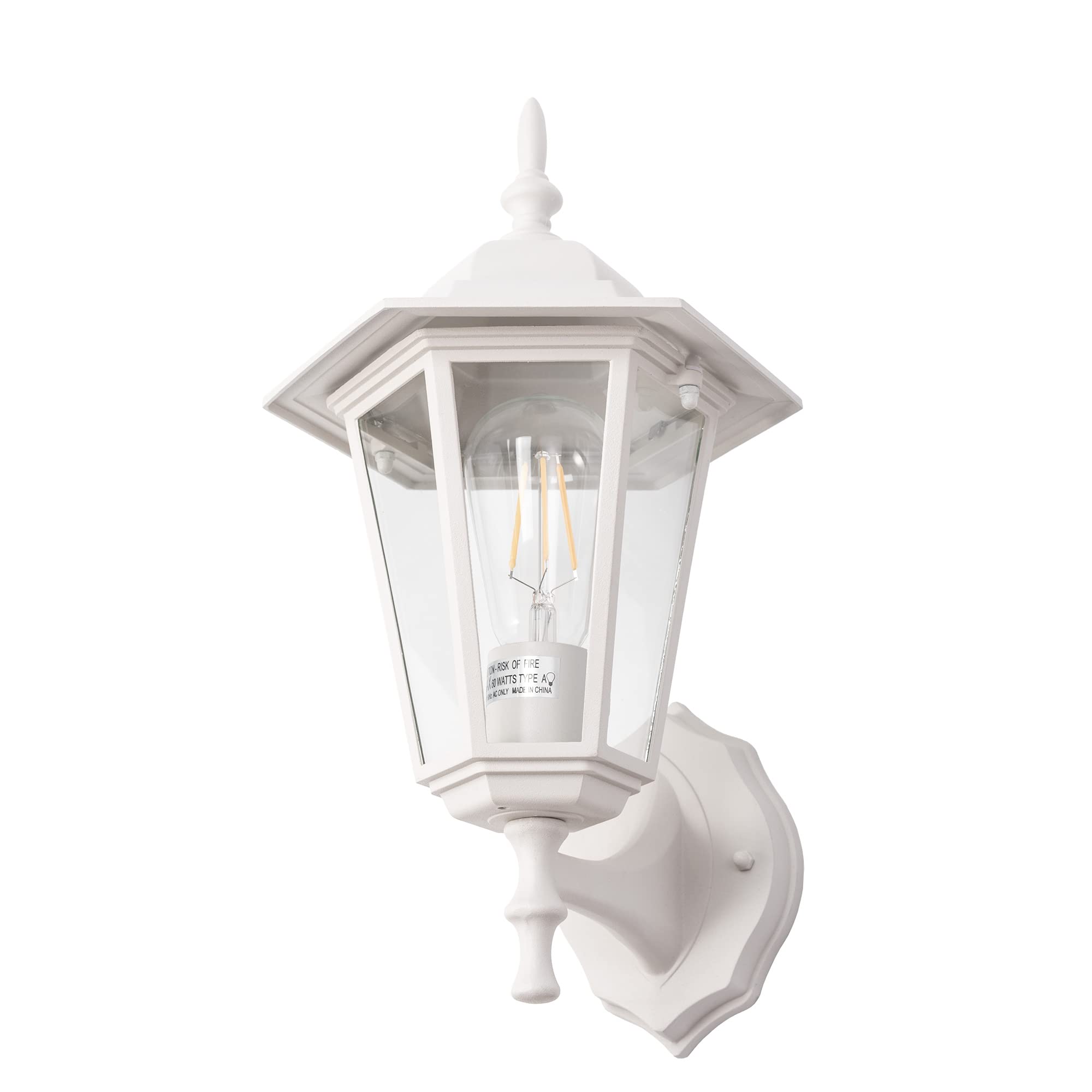 Outdoor Wall Lantern, Wall Sconce as Porch Lighting Fixture with E26 Medium Base, Aluminum Housing Plus Glass, Water-Proof, Bulb Not Included, White Finish, 1 Pack