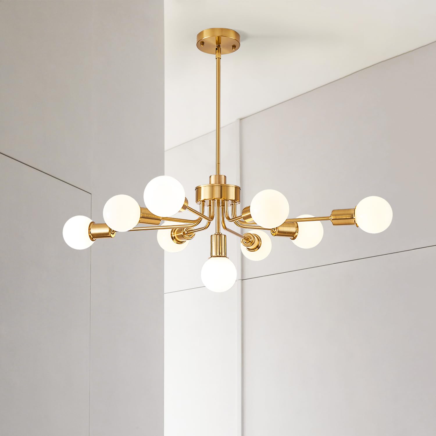 13 Lights Gold Chandelier，Sputnik chandelie，mid Century Chandeliers，Dining Room high Ceiling Chandelier，Living Room Bedroom Large Chandeliers for high Ceilings Island Chandelier Light