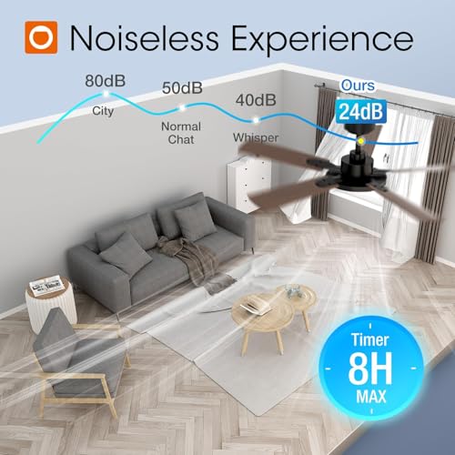 Ceiling Fans with Lights, 52 inch Black Ceiling Fan with Light and Remote Control, Reversible, 3CCT, Dimmable, Noiseless, Ceiling Fan for Bedroom, Farmhouse, Living Room, Indoor/Outdoor Use