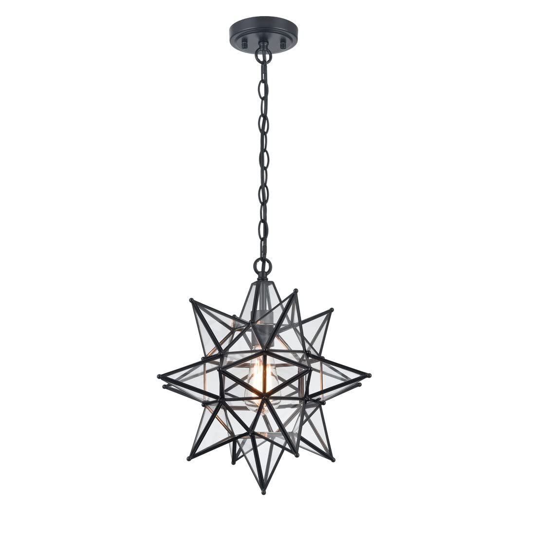 Moravian Star Pendant Light 20-Inch Large Hanging Ceiling Light Modern Gold Finish with Seeded Glass Adjustable Chain