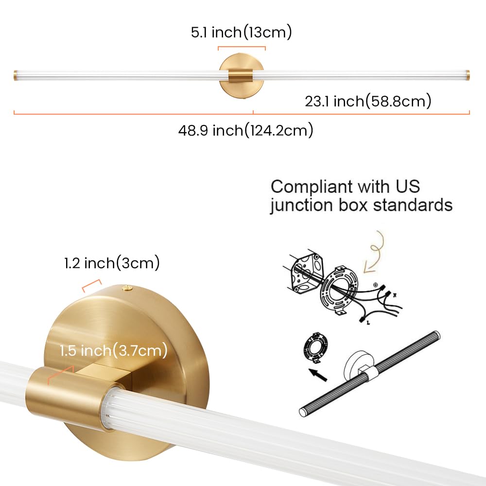 LED Bathroom Light Fixtures Gold Bathroom Vanity Lights Over Mirror 360° Full Lighting Dimmable LED 22 inch Vanity Light Bar Modern Wall Sconce Warm Light for Bedroom Living Room