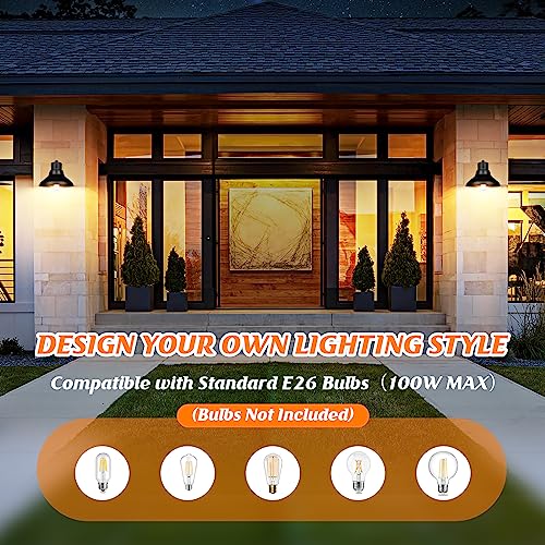 2-Pack Matte Black Outdoor Wall Lights, Modern Farmhouse Porch Wall Light Fixtures Wall Mount, Industrial Gooseneck Wall Sconce, Exterior E26 Barn Lights for Garage Frontdoor Entryway Bathroom Doorway