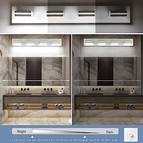 LED Modern Bathroom Vanity Light Fixtures (3-Light, 24-Inch), Matte Black Modern Acrylic Bathroom Wall Lighting Fixtures Over Mirror (Cool White 6000K)