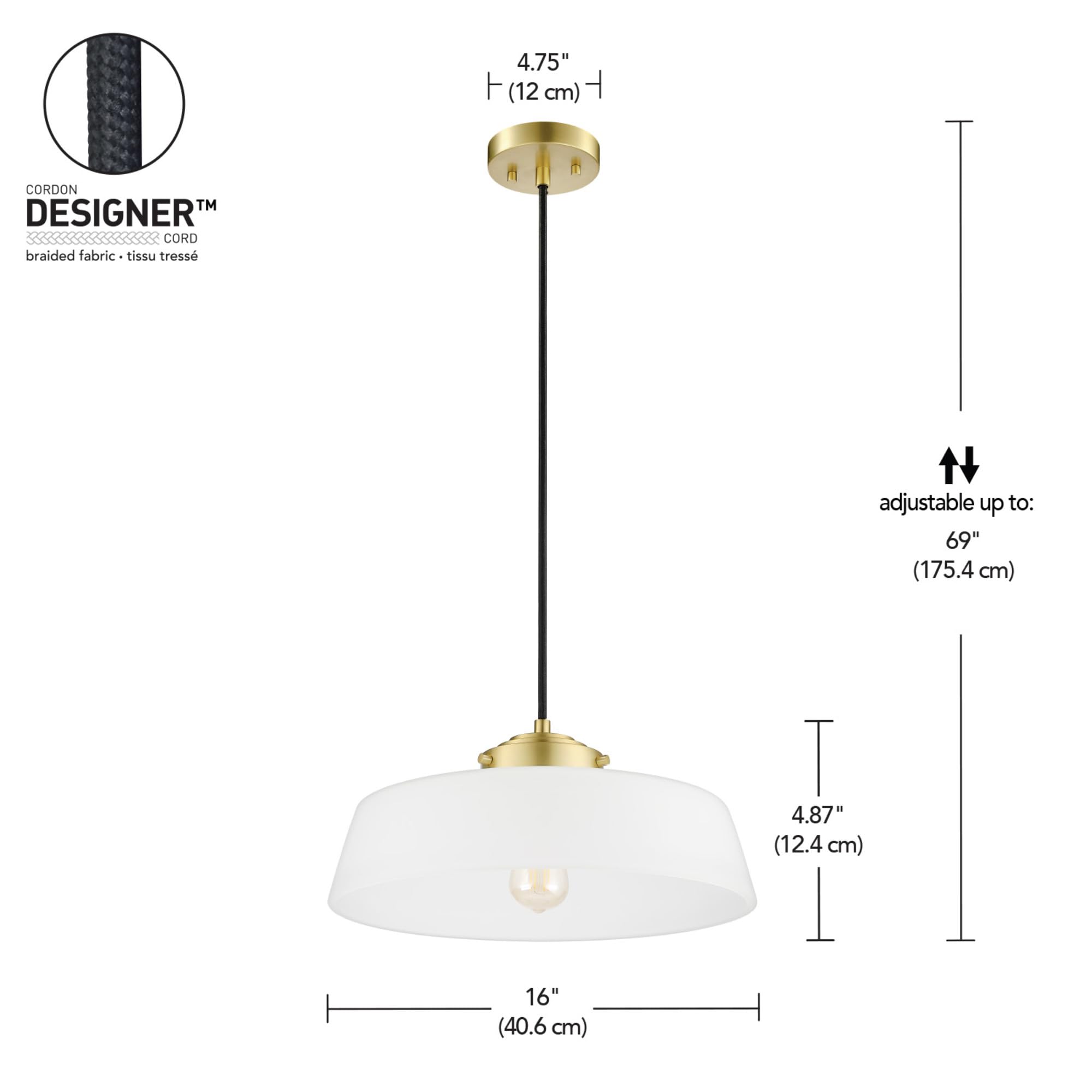 1-Light Pendant Lighting, Matte Brass, Frosted Ribbed Glass Shade, Bulb Not Included