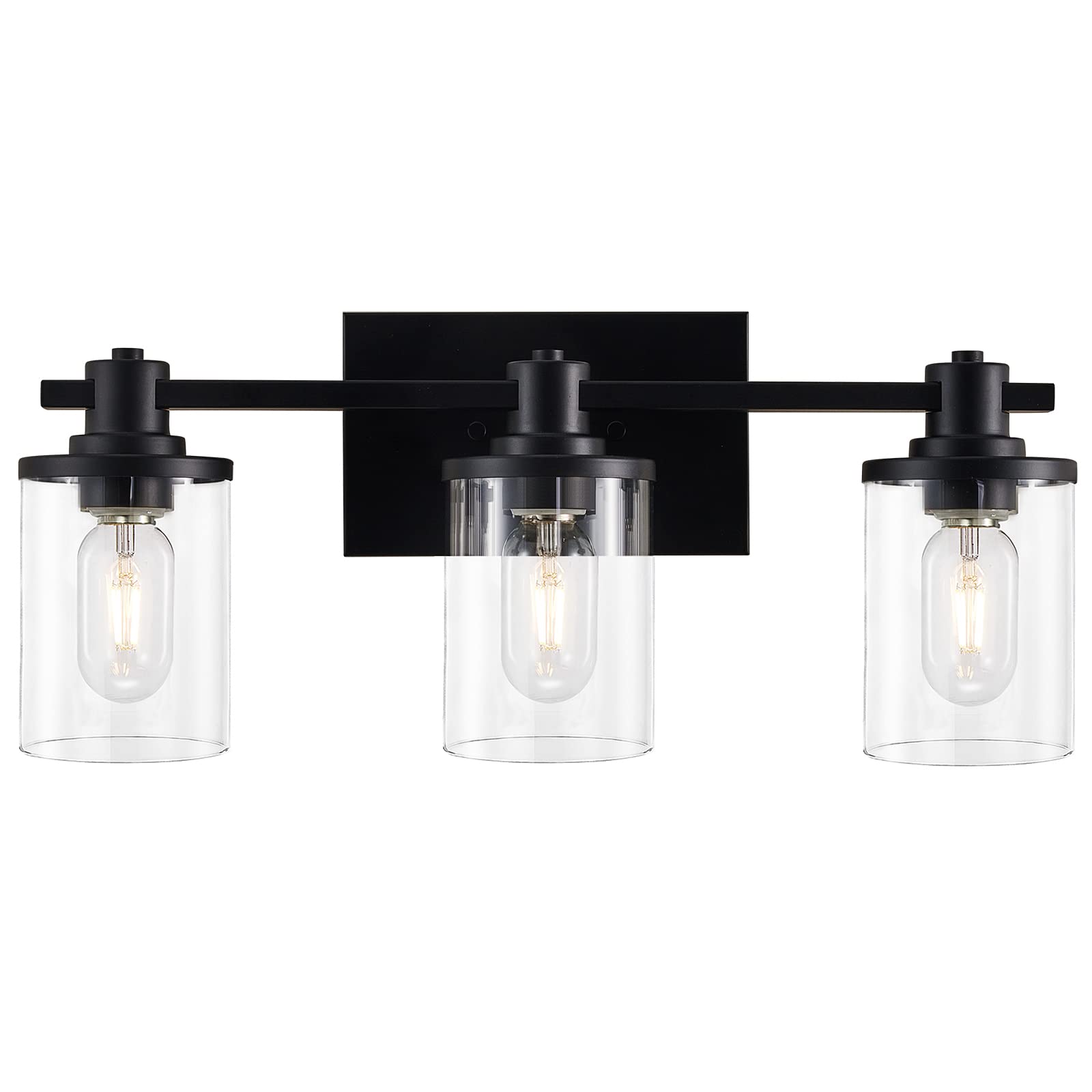 3 Light Bathroom Vanity Light, Black and Gold Bathroom Light Fixtures with Clear Glass Shade, Matte Black Finish, Brushed Gold Copper Accent Socket, Modern Gold Vanity Lights for Bathroom Over Mirror