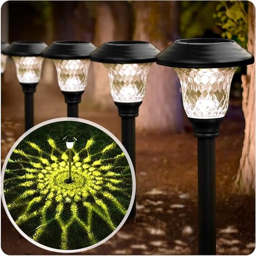 8 Pack Solar Pathway Lights Color Changing + Bright White Outdoor Garden Stake Glass LED Stainless Steel Waterproof Landscape Path Lighting for Yard Walkway Driveway Outside Black