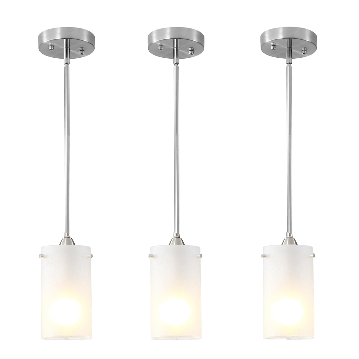 1-Light Mini Pendant Light Fixtures, 2-Pack Modern Hanging Ceiling Light, Adjustable Height, Brushed Nickel Pendant Lighting with Dual Glass for Kitchen Island Bedroom Hallway