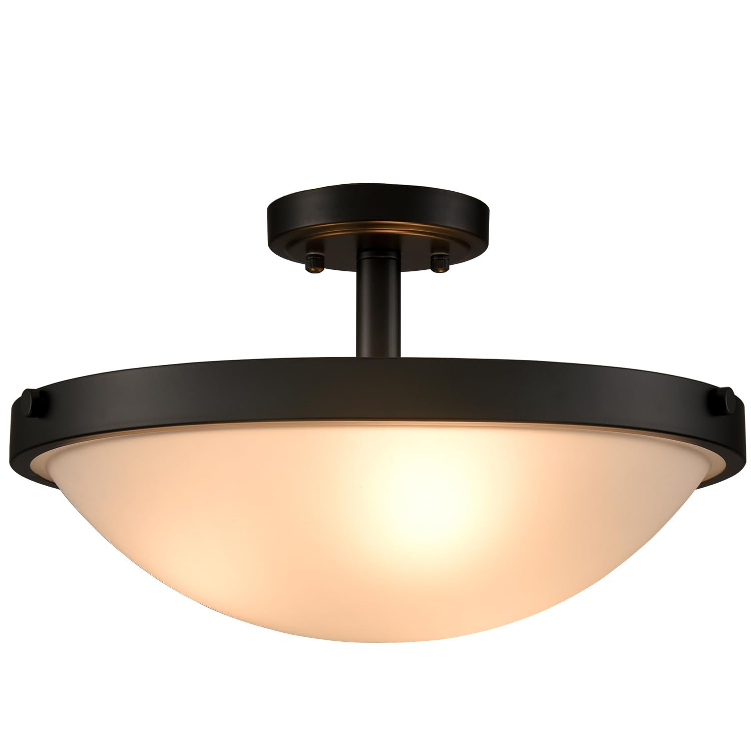 16-Inch Gold Semi Flush Mount Ceiling Light Mid Century Modern 3-Light Milk Glass Ceiling Light Brass Flush Mount Light Fixtures for Bedroom Hallway Staircase