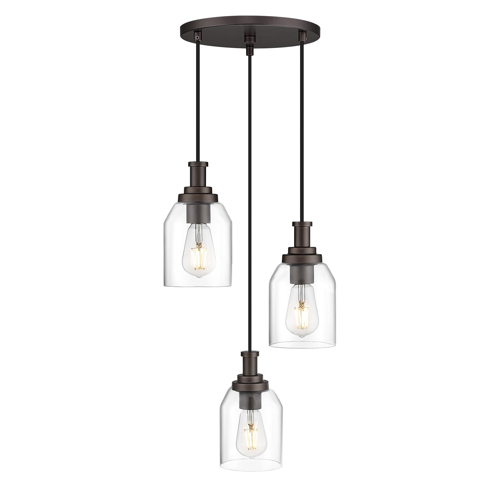 zeyu 3-Light Pendant Light Fixture, Modern Cluster Pendant Lighting, Hanging Light Fixture for Kitchen Island, Clear Glass Shade, Black and Gold Finish, ZG33-3 BK+BG