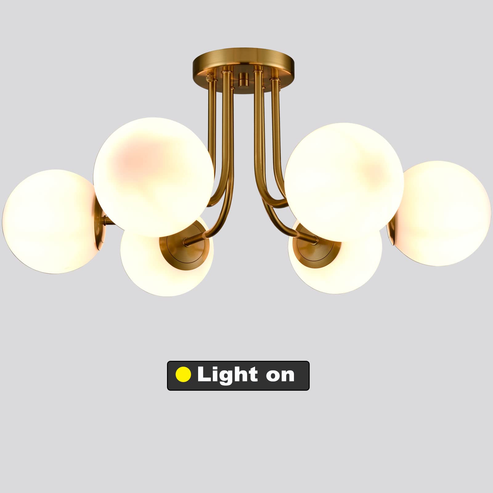 Modern Brass Gold 3-Light Ceiling Light with Globe White Glass Shade Semi Flush Mount Ceiling Light for Living Room Hallway Sputnik Chandelier Lighting Fixture