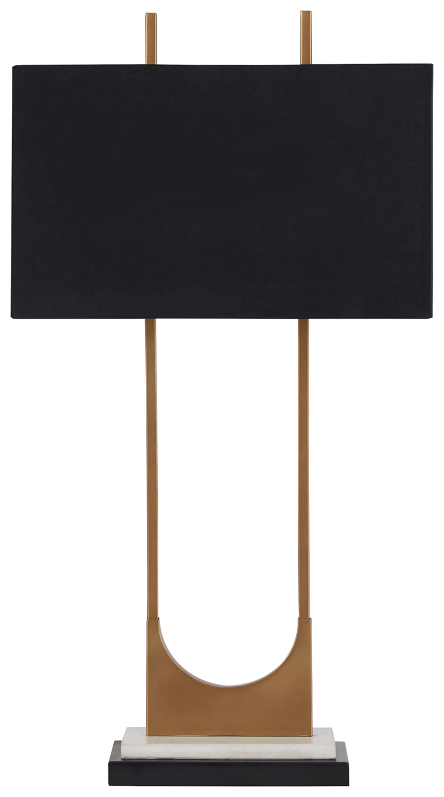 33" Contemporary Metal Table Lamp with Marble Base, Black & Brass