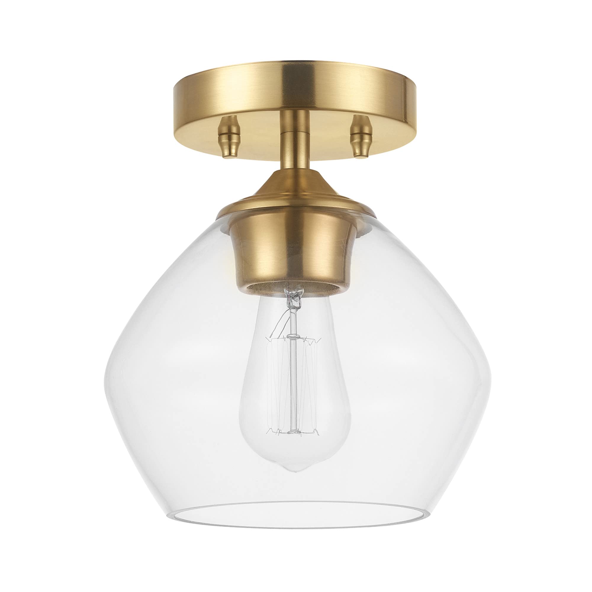 1-Light Semi-Flush Mount Ceiling Lighting, Matte Brass, Clear Glass Shade, Bulb Not Included