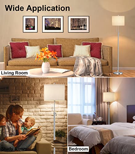 Floor Lamp for Living Room Adjustable Tall Standing Lamp, 3-Way Dimmable Floor Lamp for Bedroom Office, Black Gold Lamp with Marble Base and White Linen Shade, 6W 3000K LED Blub Included