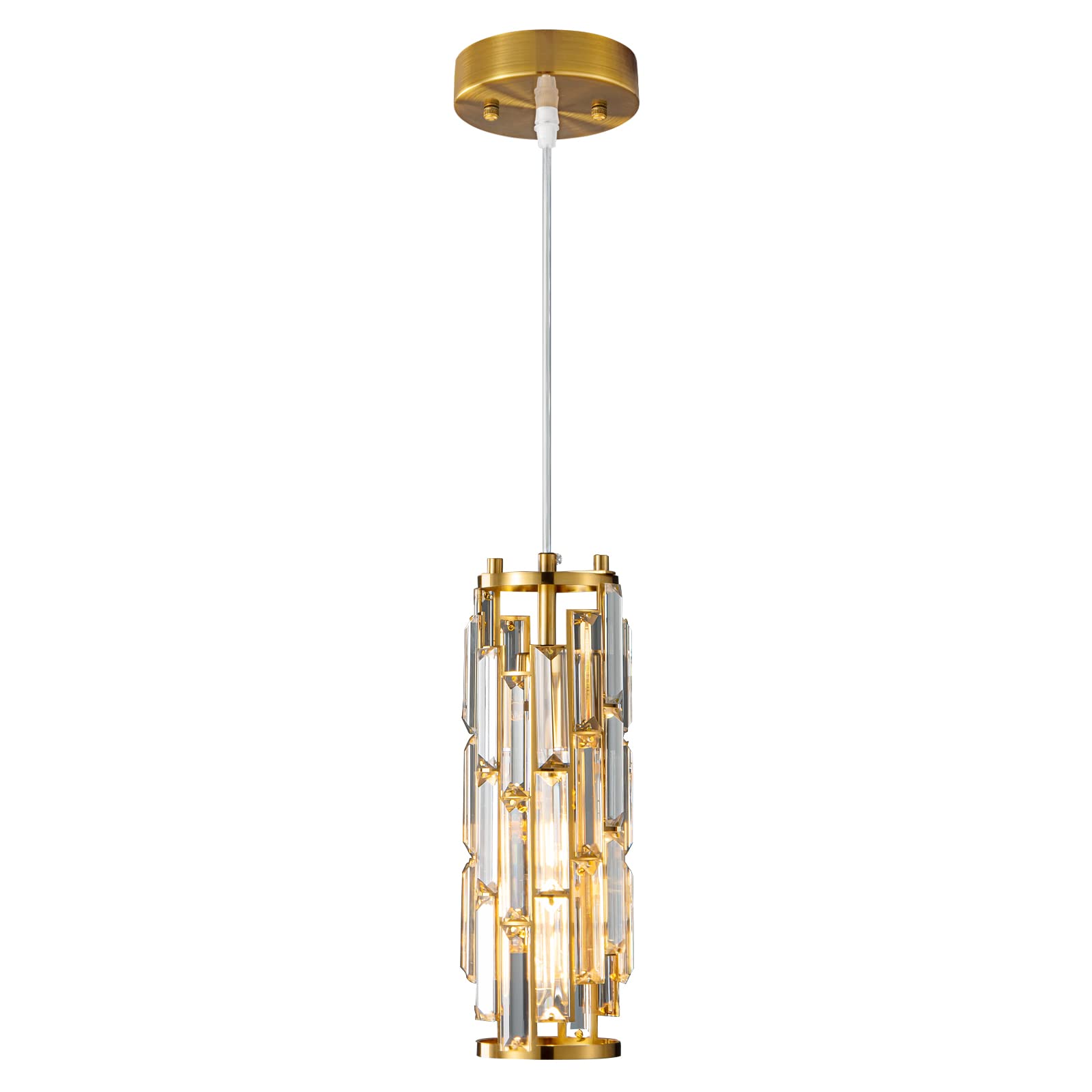 LMQNINE Pendant Lighting Modern Pendant Light, Mini Crystal Chandeliers,Adjustable Pendant Light Fixture for Kitchen Island Dinning Room Bedroom (Gold, 3-Light)