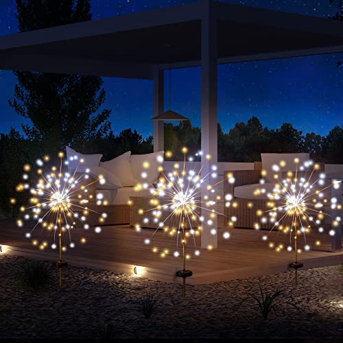 Solar Firework Lights, 2 Pack 120 LEDs 2 Lighting Modes Outdoor Waterproof for Garden Patio Walkway Pathway Party Wedding Christmas Decorative - Cool White