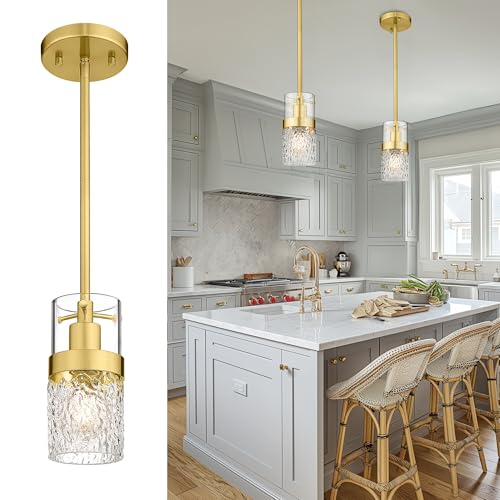 LMS 4-Light Island Lights, Farmhouse Light Fixtures with Hammered Glass Shade, Matte Black Linear Chandelier Pendant Lighting Over Table for Adjustable Height, Kitchen Island, LMS-171BK-4