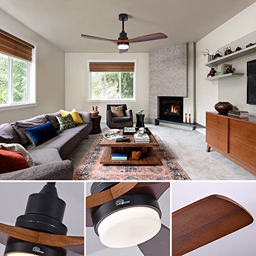 Low Profile Ceiling Fan With Lights Remote Control 52 Inch Flush Mount Ceiling Fan Modern Wood Blade Fan For Bedroom Living Room Indoor Outdoor Farmhouse Patio, Noiseless DC Motor