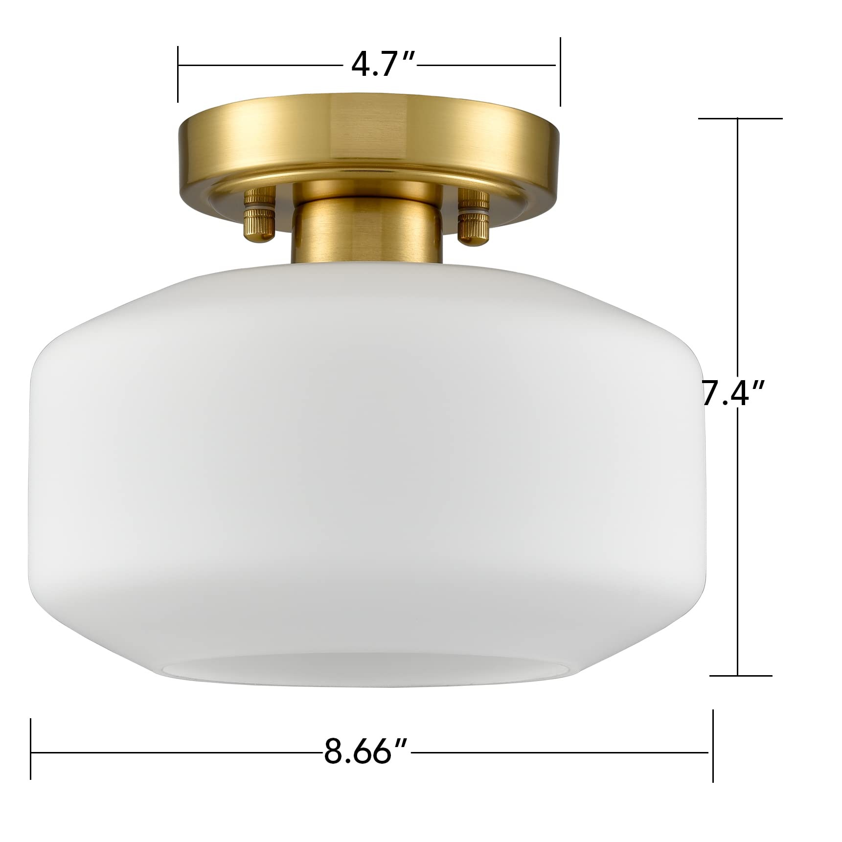 Modern Farmhouse Semi Flush Mount Ceiling Light Gold Hallway Light Fixture Ceiling Hung Opal Milk Glass Shade