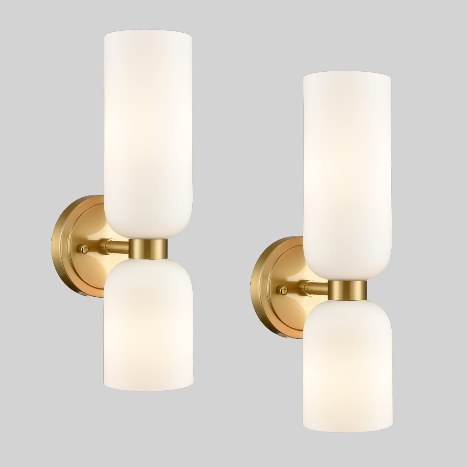 Gold Wall Sconces Set of Two 2-Light Modern Wall Light Bathroom Vanity Light Milky White Glass