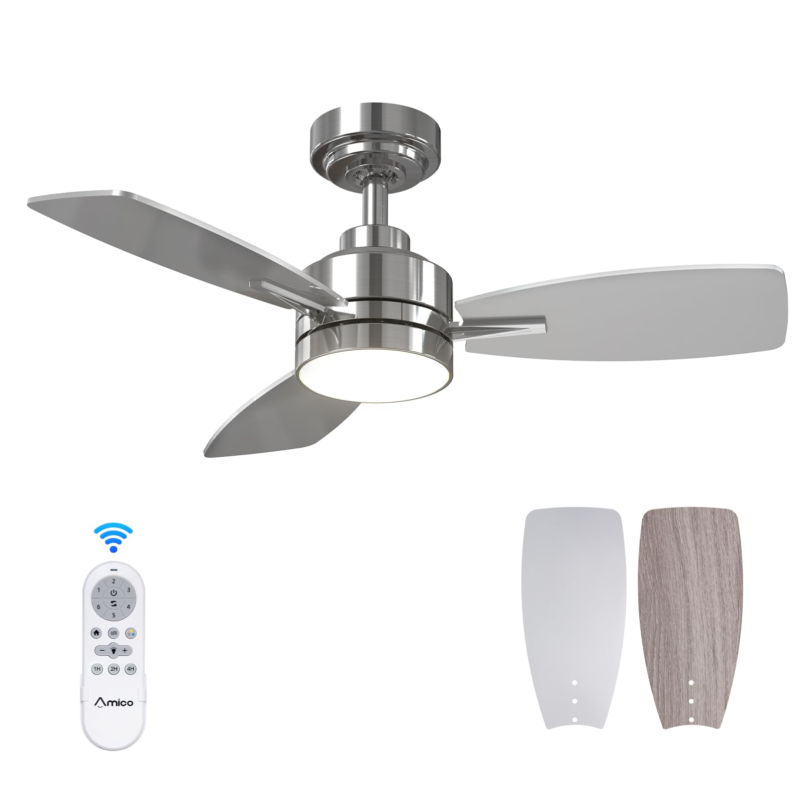 Ceiling Fans with Lights, 44 inch Ceiling Fan with Light and Remote Control, Reversible, 3CCT, Dimmable, Noiseless, Small Black Ceiling Fan for Bedroom, Indoor/Outdoor Use