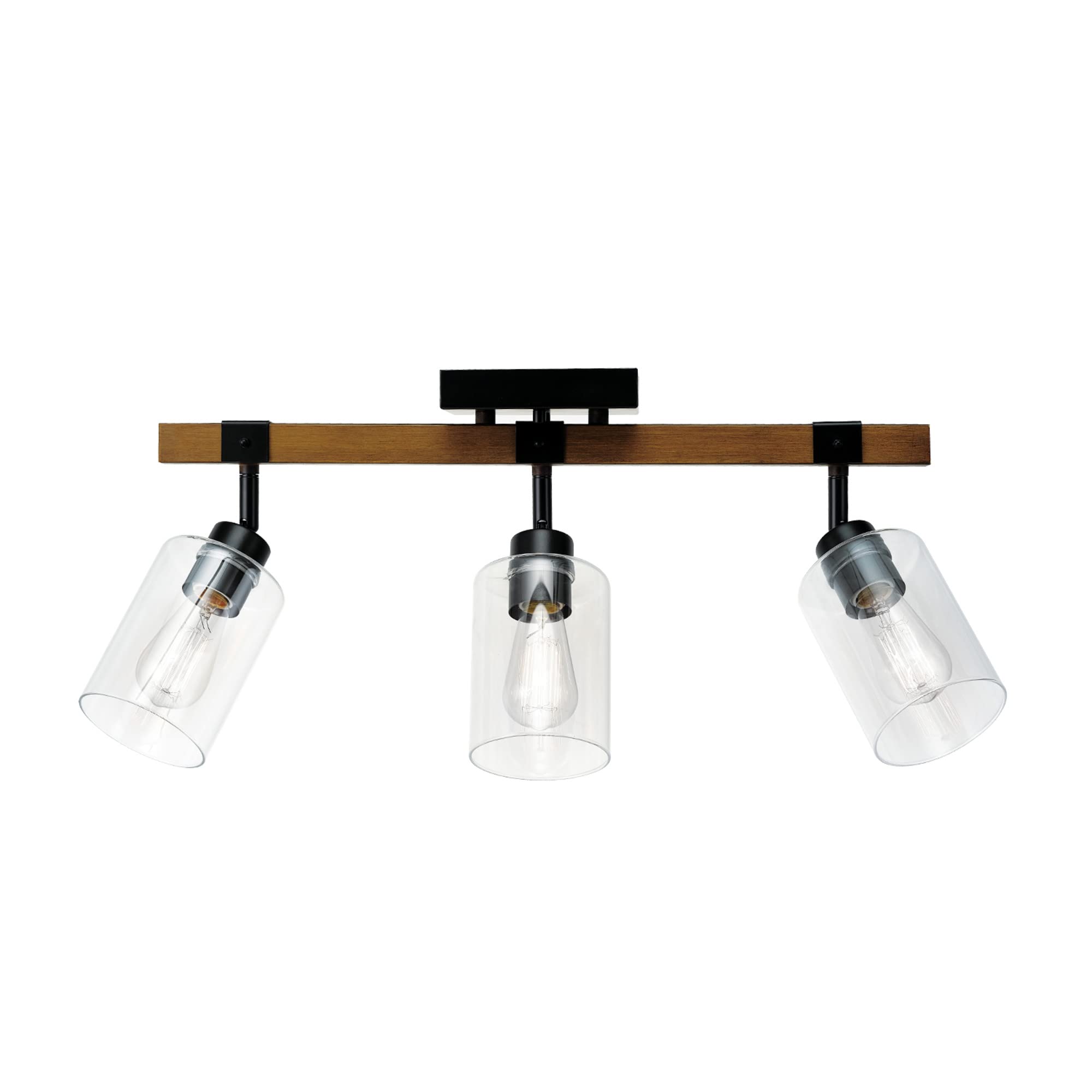 3-Light Track Lighting, Wood Toned, Matte Black Accents, Clear Glass Shades, Kitchen, Bathroom, Home Essentials, Ceiling Light, Dorm, Dining Room, Hallway