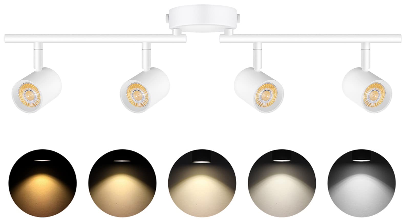 5-Color 4 Light LED Track Lighting Fixtures Ceiling for Kitchen, Dimmable Track Lighting Kit, Ceiling Spotlight Flush Mount Adjustable Directional Spot Lights Indoor, White CRI90 2400lm 30W