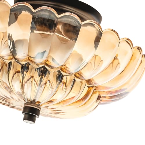 Ceiling Lights Semi Flush Mount Ceiling Light, Brown Glass Chandeliers, Black Base Modern Lighting, Light Fixture Suitable for Living Room Kitchen Bedroom Hallway... Bulb Not Included