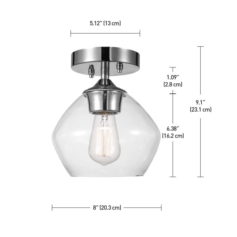 1-Light Semi-Flush Mount Ceiling Lighting, Matte Brass, Clear Glass Shade, Bulb Not Included