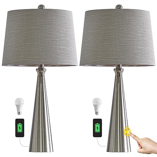 Modern Table Lamps with USB Port Set of 2 Accent Gold Nightstand Lamp for Living Room Bedroom Office Black