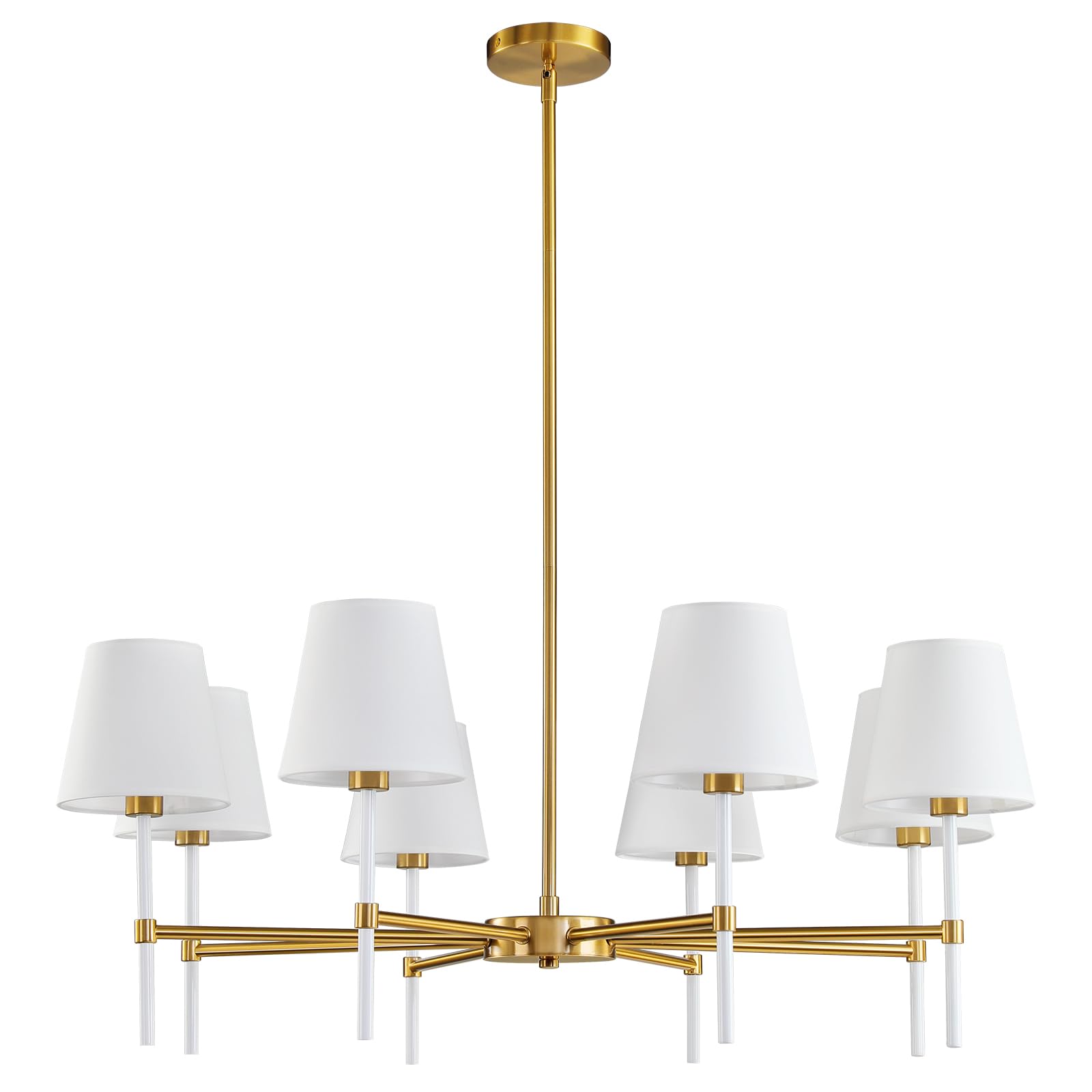 Dining Room Chandeliers Light - 5-Light White and Gold Modern Chandeliers Light Fixtures with White Fabric Shade, Height Adjustable Pendant Island Light for Entryway Farmhouse