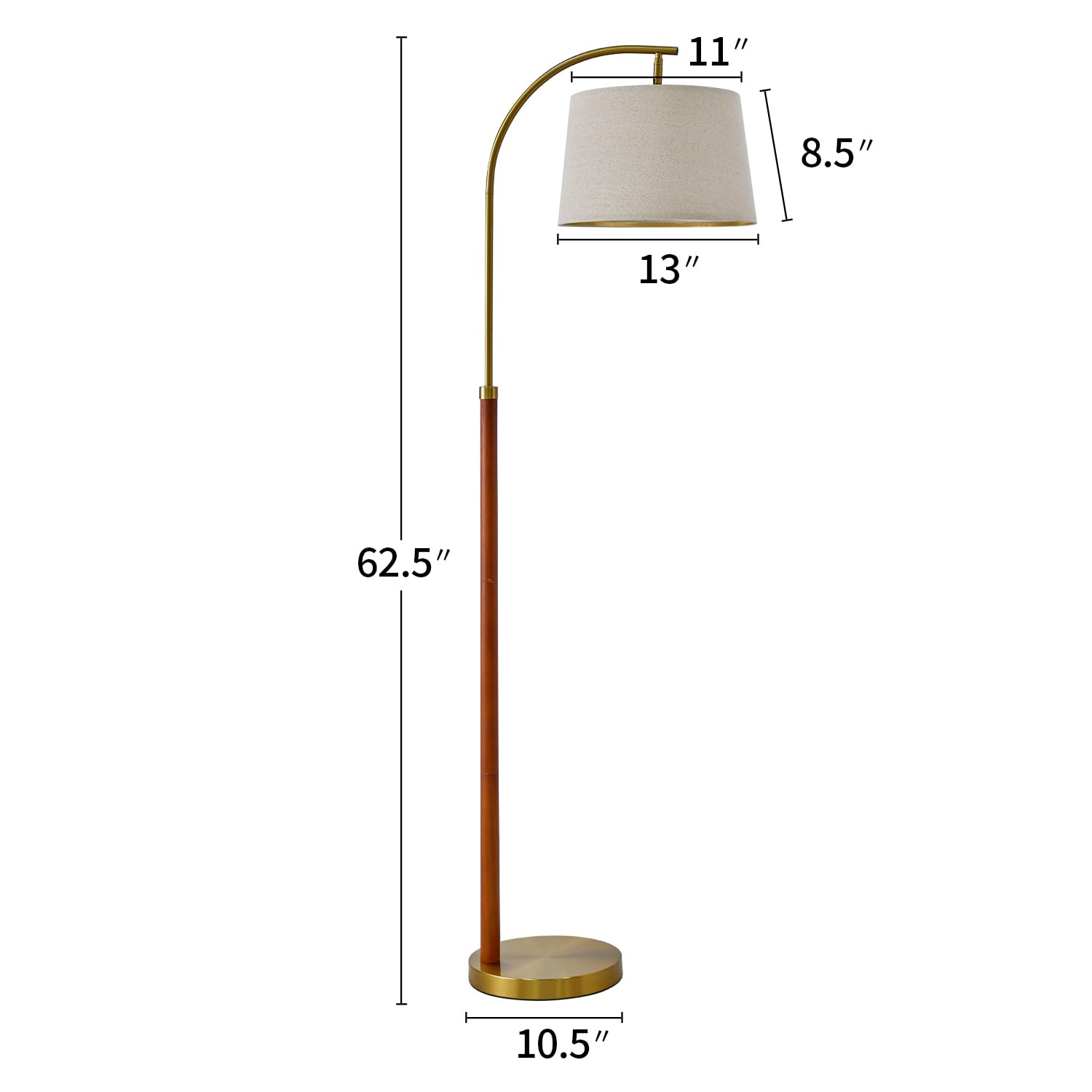 62.5" Gold Floor Lamp for Living Room with Foot Switch Standing Lamp Tall Industrial Reading for Bedroom Office